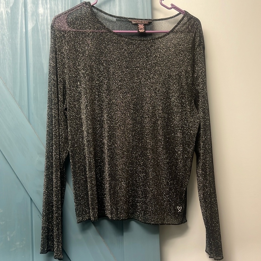 Women’s Victoria secret long sleeved sheer black glitter top, Medium